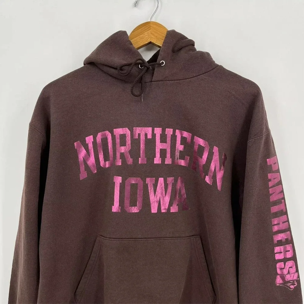 Champion Northern Iowa Panthers Hoodie Brown Pink Metallic Mens Large